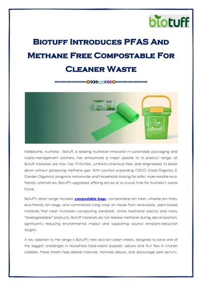 Biotuff Introduces PFAS And Methane Free Compostable For Cleaner Waste