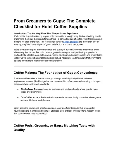From Creamers to Cups: The Complete Checklist for Hotel Coffee Supplies