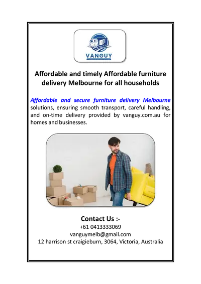 Affordable and timely Affordable furniture delivery Melbourne for all households