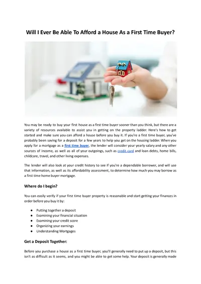 Will I Ever Be Able To Afford a House As a First Time Buyer - Mountview Financial Solutions