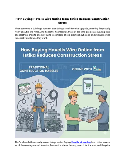 How Buying Havells Wire Online from Istika Reduces Construction Stress