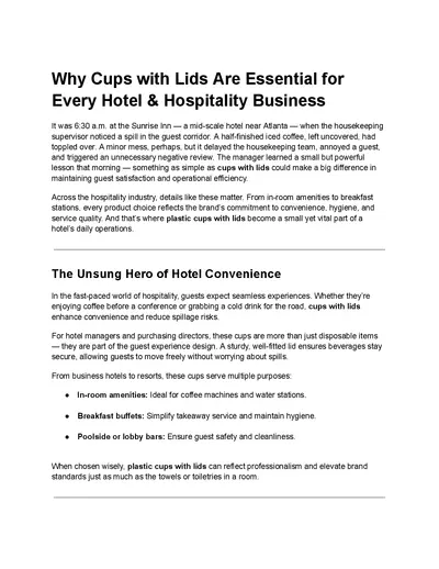 Why Cups with Lids Are Essential for Every Hotel & Hospitality Business