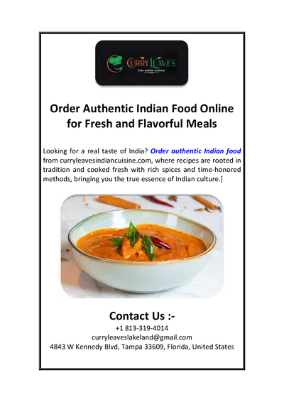 Order Authentic Indian Food Online for Fresh and Flavorful Meals