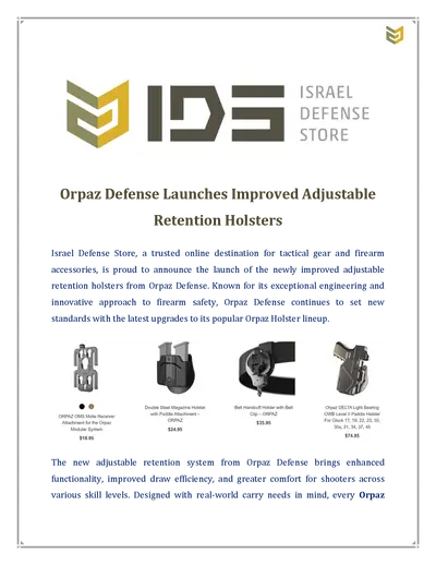 Orpaz Defense Launches Improved Adjustable Retention Holsters