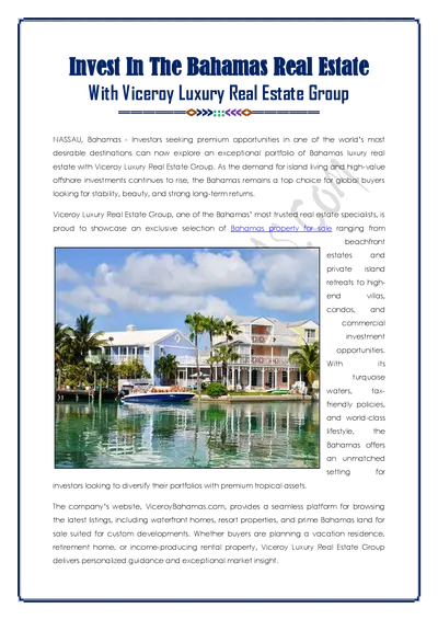 Invest In Nassau Real Estate Property, Bahamas
