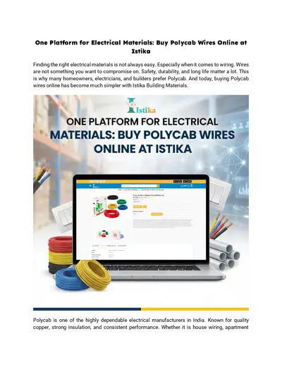 One Platform for Electrical Materials: Buy Polycab Wires Online at Istika