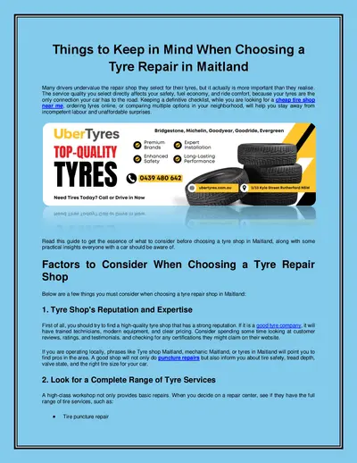 Things to Keep in Mind When Choosing a Tyre Repair in Maitland