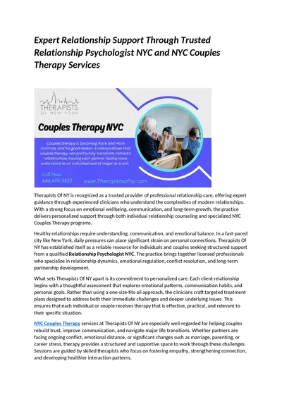 Expert Relationship Support Through Trusted Relationship Psychologist NYC and NYC Couples Therapy Services