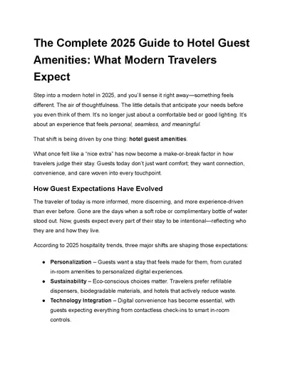 The Complete 2025 Guide to Hotel Guest Amenities: What Modern Travelers Expect