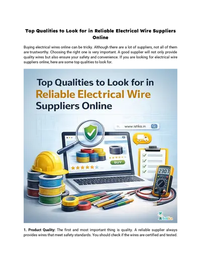 Top Qualities to Look for in Reliable Electrical Wire Suppliers Online