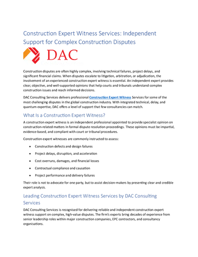 Construction Expert Witness Services: Independent Support for Complex Construction Disputes