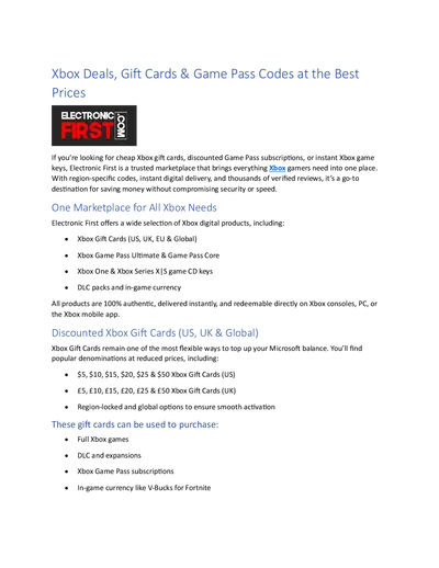 Xbox Deals, Gift Cards & Game Pass Codes at the Best Prices