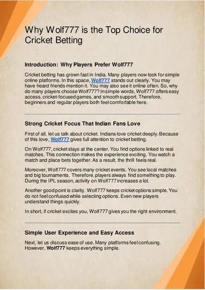 Why Wolf777 is the Top Choice for Cricket Betting