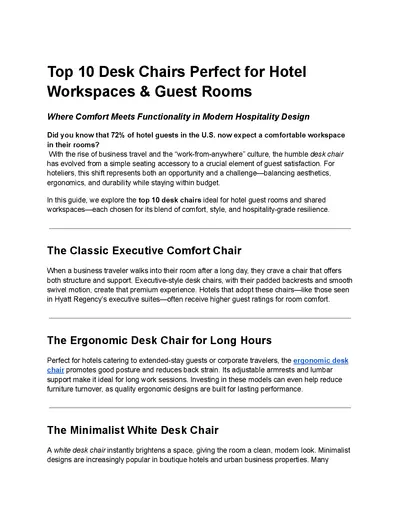 Top 10 Desk Chairs Perfect for Hotel Workspaces & Guest Rooms