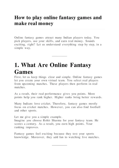 How to play online fantasy games and make real money