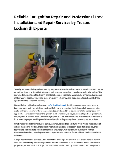 Reliable Car Ignition Repair and Professional Lock Installation and Repair Services by Trusted Locksmith Experts