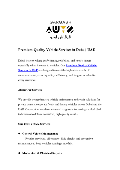 Premium Quality Vehicle Services in Dubai, UAE