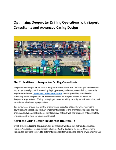 Optimizing Deepwater Drilling Operations with Expert Consultants and Advanced Casing Design