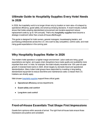 Ultimate Guide to Hospitality Supplies Every Hotel Needs in 2026