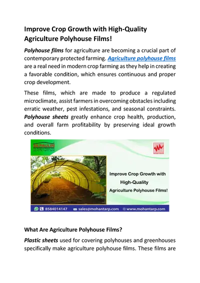 Improve Crop Growth with High-Quality Agriculture Polyhouse Films!