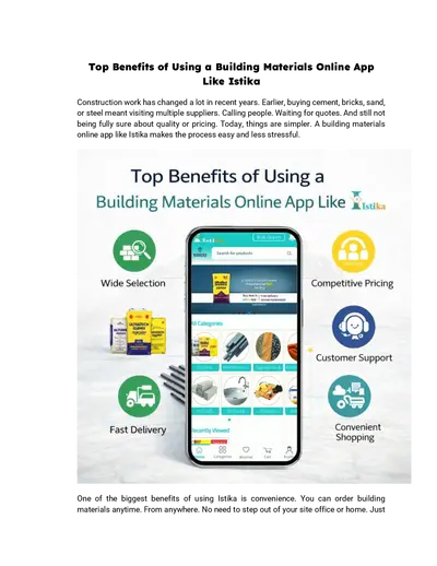 Top Benefits of Using a Building Materials Online App Like Istika