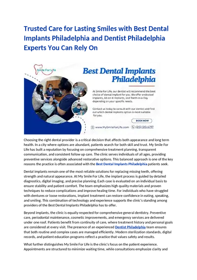 Trusted Care for Lasting Smiles with Best Dental Implants Philadelphia and Dentist Philadelphia Experts You Can Rely On