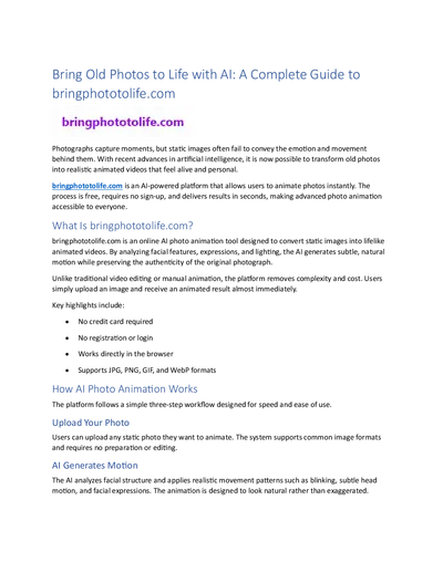 Bring Old Photos to Life with AI: A Complete Guide to bringphototolife.com