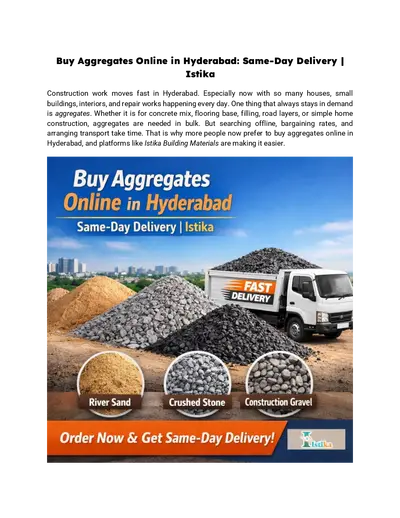 Buy Aggregates Online in Hyderabad: Same-Day Delivery | Istika