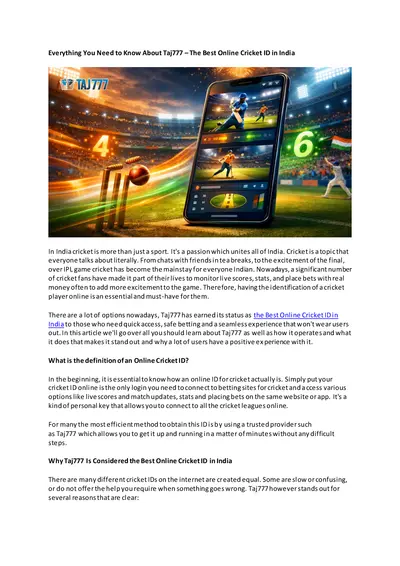 Everything You Need to Know About Taj777 – The Best Online Cricket ID in India