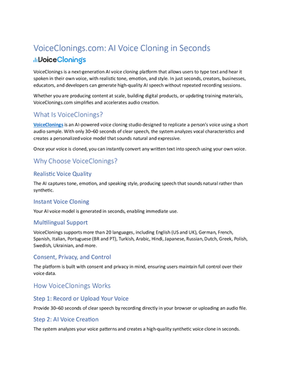 VoiceClonings.com: AI Voice Cloning in Seconds