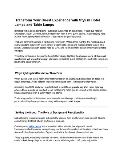 Transform Your Guest Experience with Stylish Hotel Lamps and Table Lamps