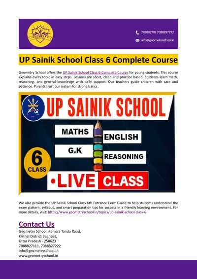 UP Sainik School Class 6 Complete Course