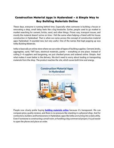 Construction Material Apps in Hyderabad – A Simple Way to Buy Building Materials Online