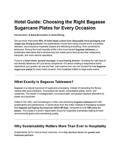 Hotel Guide: Choosing the Right Bagasse Sugarcane Plates for Every Occasion