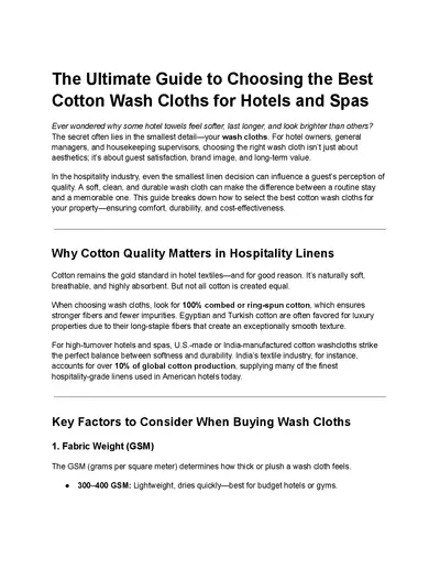 The Ultimate Guide to Choosing the Best Cotton Wash Cloths for Hotels and Spas
