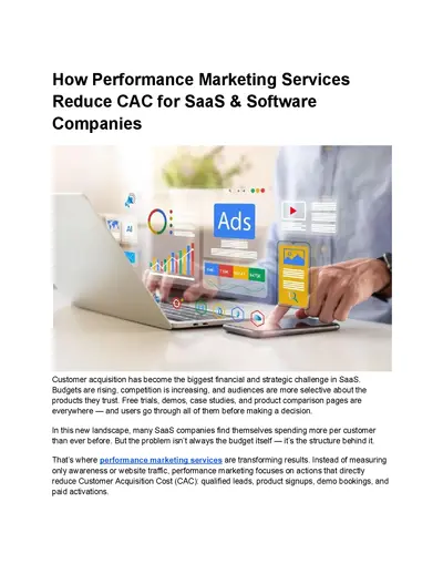 How Performance Marketing Services Reduce CAC for SaaS & Software Companies