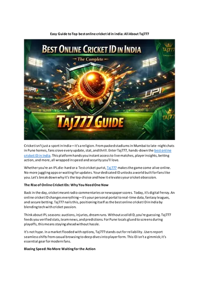 Easy Guide to Top best online cricket id in india: All About Taj777