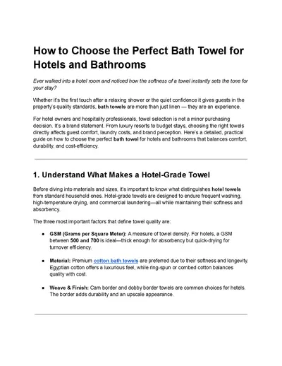How to Choose the Perfect Bath Towel for Hotels and Bathrooms