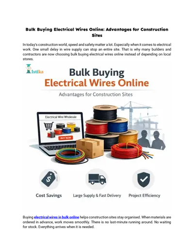 Bulk Buying Electrical Wires Online: Advantages for Construction Sites