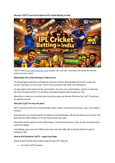 Discover Taj777: Your Go-To Spot for IPL Cricket Betting in India