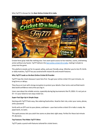 Why Taj777 Is Known for the Best Online Cricket ID in India