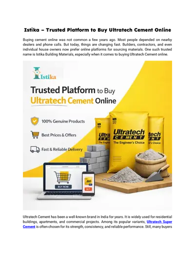 Istika – Trusted Platform to Buy Ultratech Cement Online