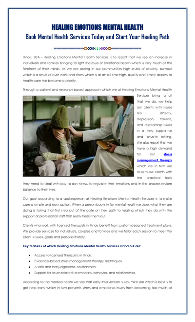 Book Healing Emotions Mental Health Services today