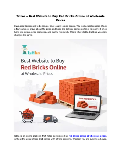 Istika – Best Website to Buy Red Bricks Online at Wholesale Prices
