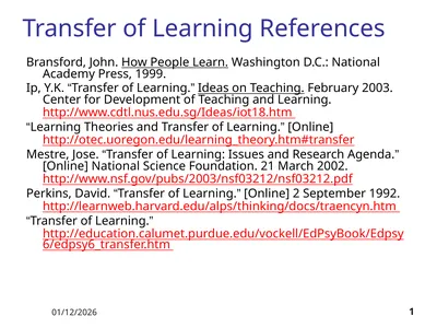 5/20/12 1 Transfer of Learning References