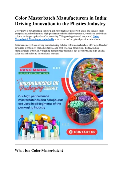Color Masterbatch Manufacturers in India