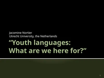 “Youth languages: What are we here for?” Jacomine