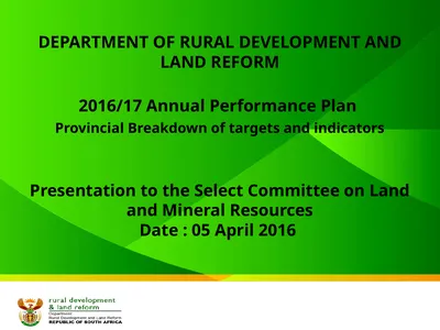 DEPARTMENT OF RURAL DEVELOPMENT AND LAND REFORM