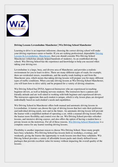 Driving Lessons Levenshulme Manchester | WIZ DRIVING SCHOOL