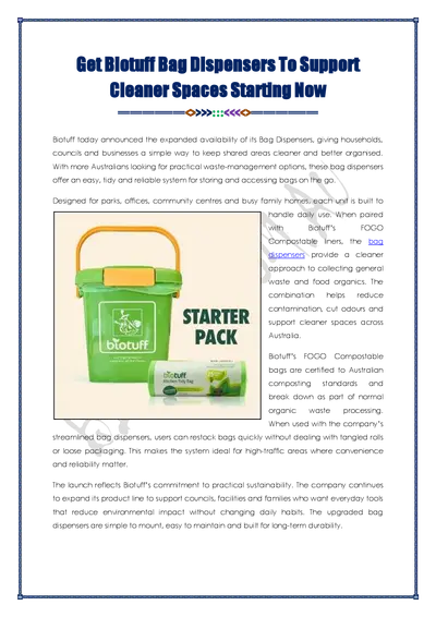 Bag Dispensers To Support Cleaner Spaces